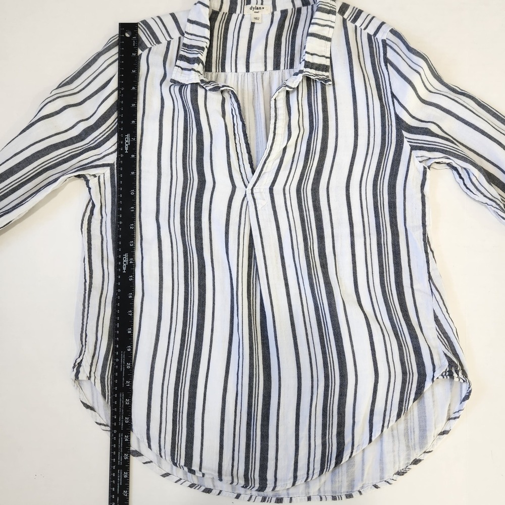 Dylan Striped V Neck Popover Top S Black White Casual Cotton‎ Double Layer Gauze - Picture 9 of 11